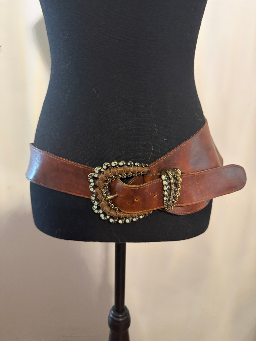 Coach Brown Leather Belt with Rhinestone-Embellished Buckle